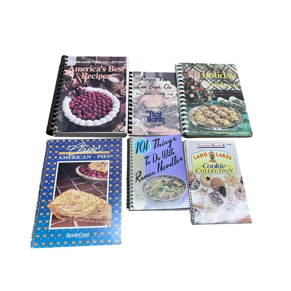 Vintage Cookbook Lot of (6) Holiday, Ramen, American, Pie, Land O Lakes, 90s 00s